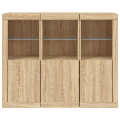 Sideboards with LED Lights 3 pcs Sonoma Oak Engineered Wood