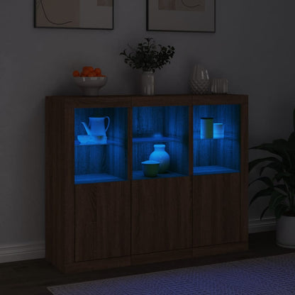 Sideboards with LED Lights 3 pcs Brown Oak Engineered Wood