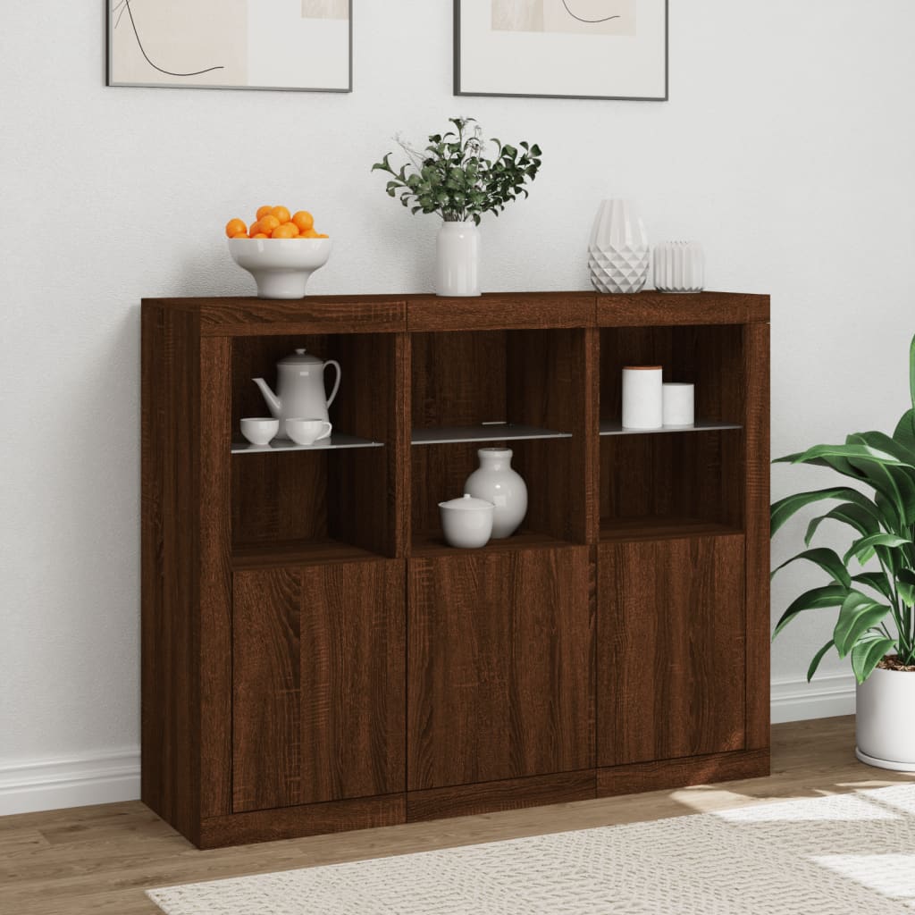 Sideboards with LED Lights 3 pcs Brown Oak Engineered Wood