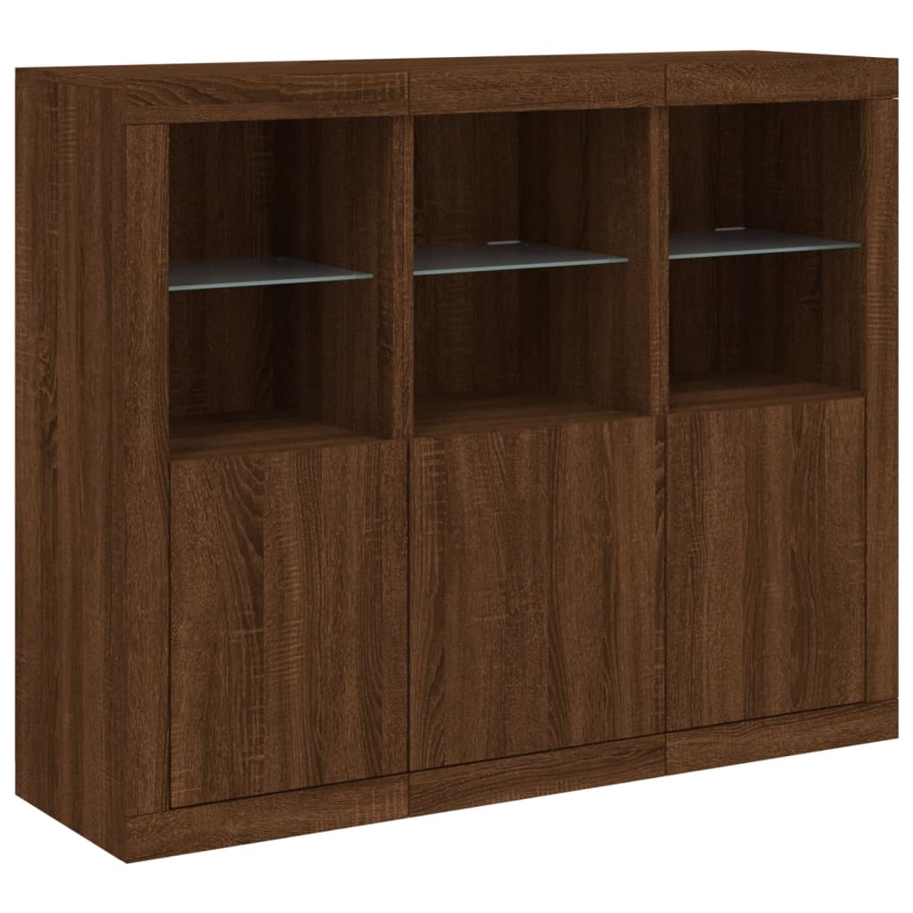 Sideboards with LED Lights 3 pcs Brown Oak Engineered Wood