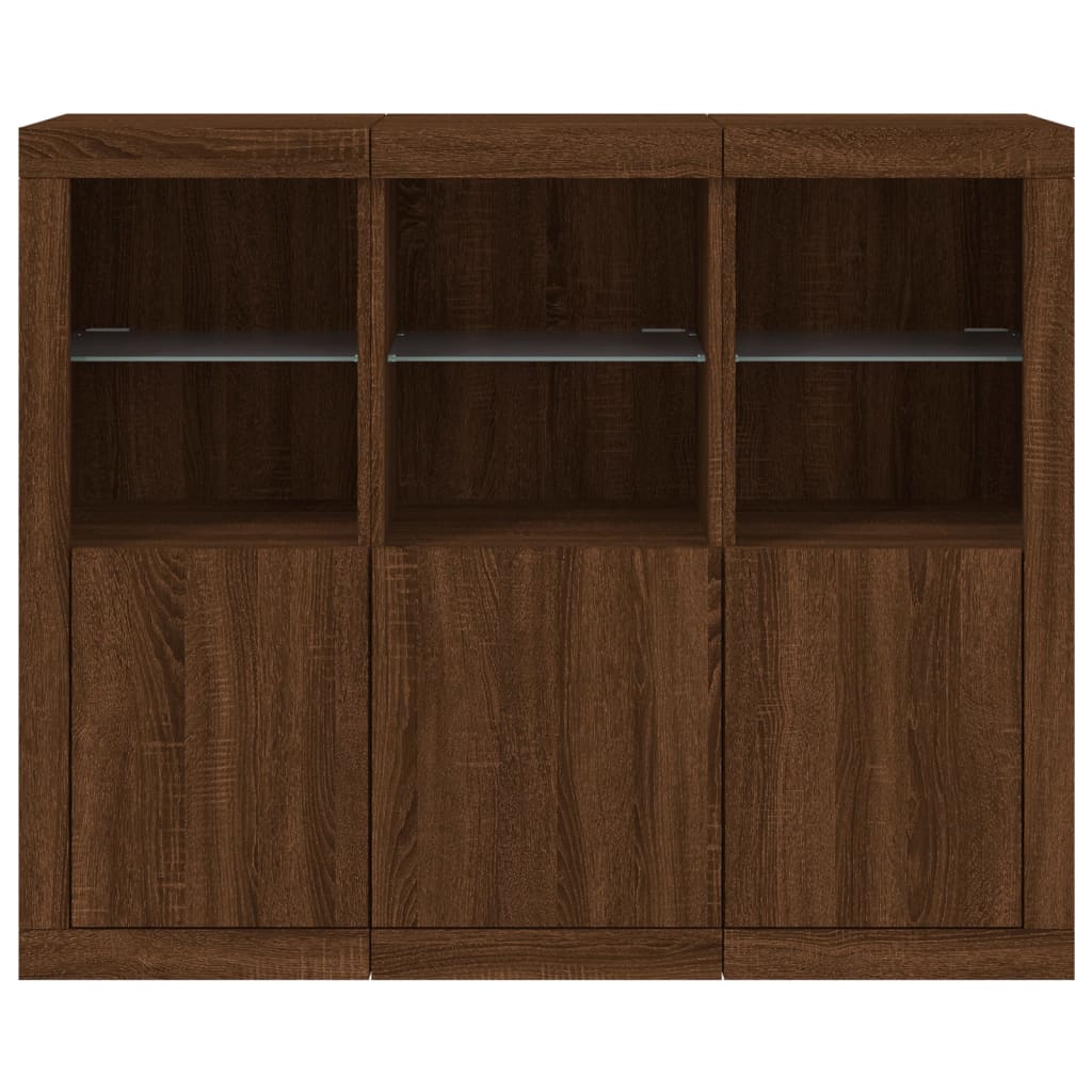 Sideboards with LED Lights 3 pcs Brown Oak Engineered Wood