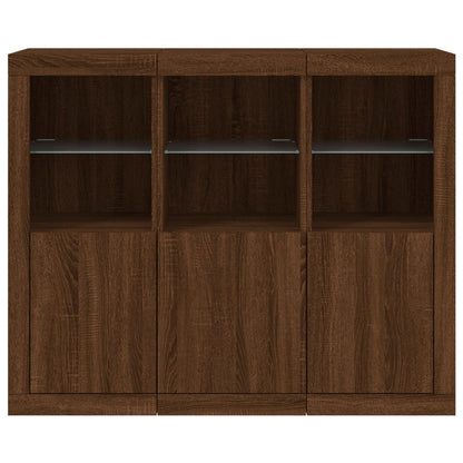 Sideboards with LED Lights 3 pcs Brown Oak Engineered Wood