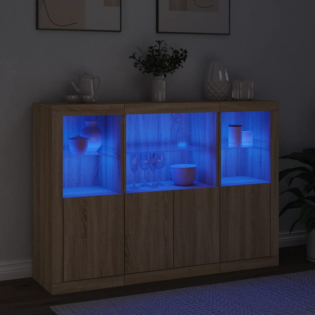 Sideboards with LED Lights 3 pcs Sonoma Oak Engineered Wood