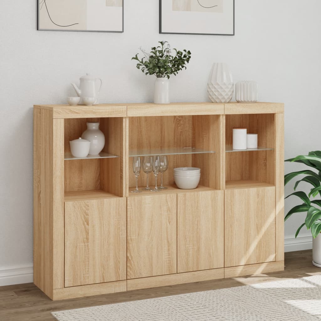 Sideboards with LED Lights 3 pcs Sonoma Oak Engineered Wood