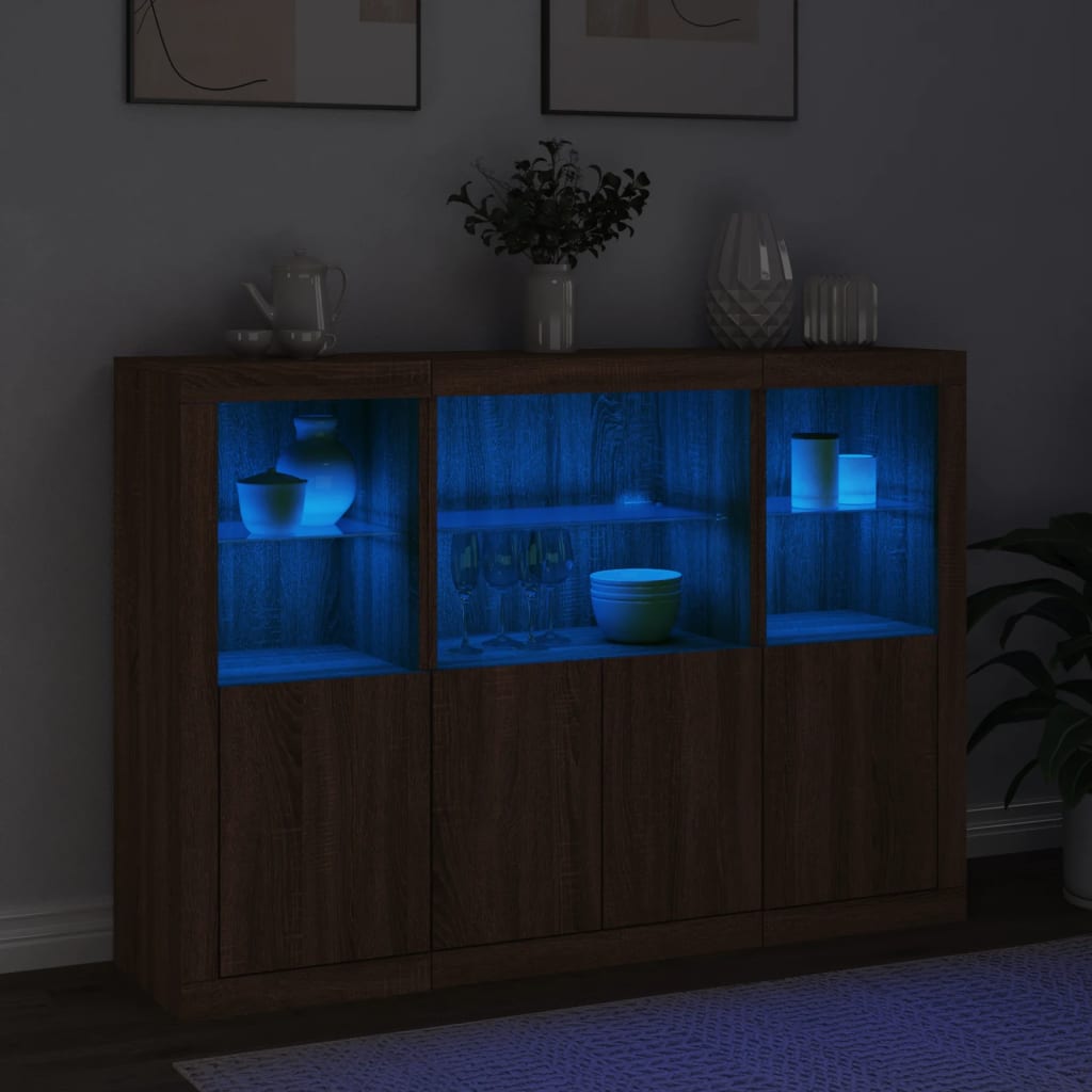 Sideboards with LED Lights 3 pcs Brown Oak Engineered Wood