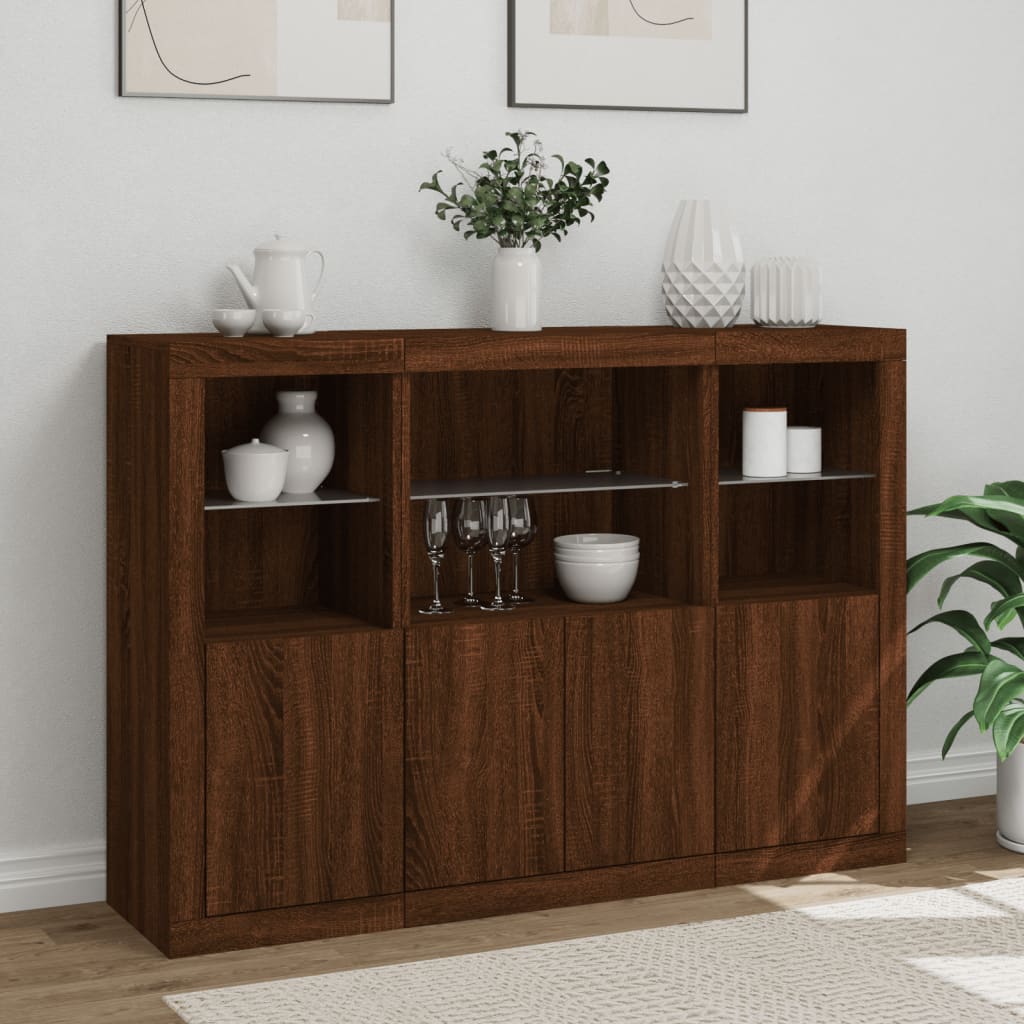 Sideboards with LED Lights 3 pcs Brown Oak Engineered Wood