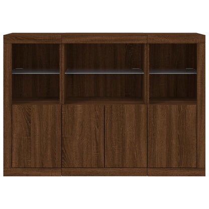 Sideboards with LED Lights 3 pcs Brown Oak Engineered Wood