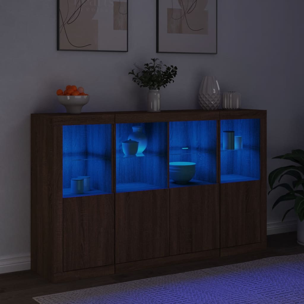 Sideboards with LED Lights 3 pcs Brown Oak Engineered Wood