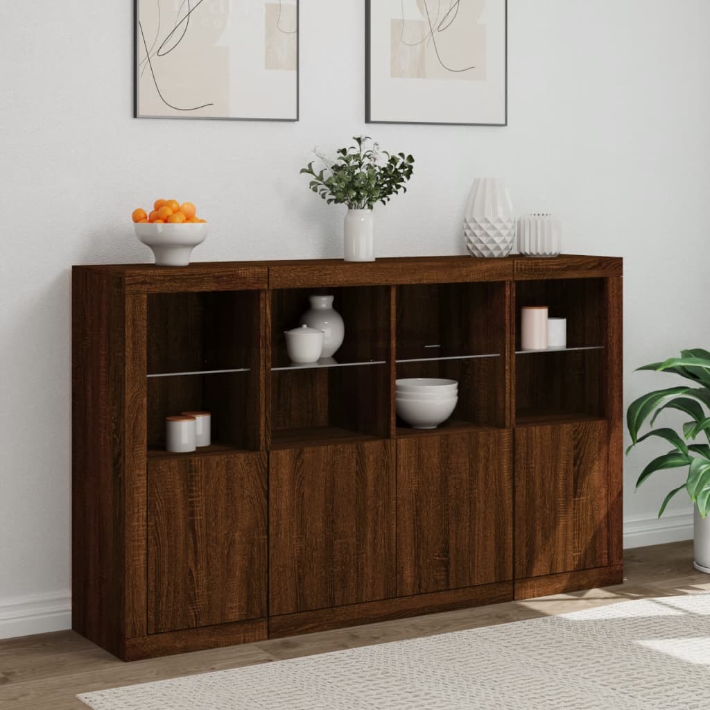 Sideboards with LED Lights 3 pcs Brown Oak Engineered Wood