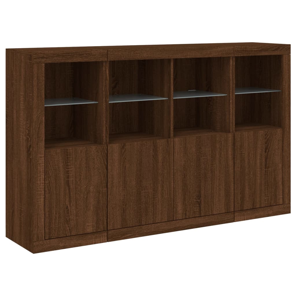 Sideboards with LED Lights 3 pcs Brown Oak Engineered Wood