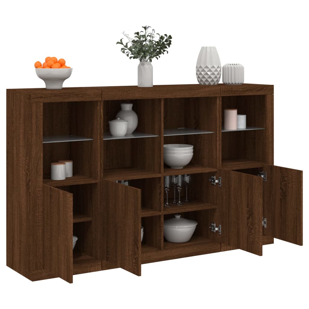 Sideboards with LED Lights 3 pcs Brown Oak Engineered Wood