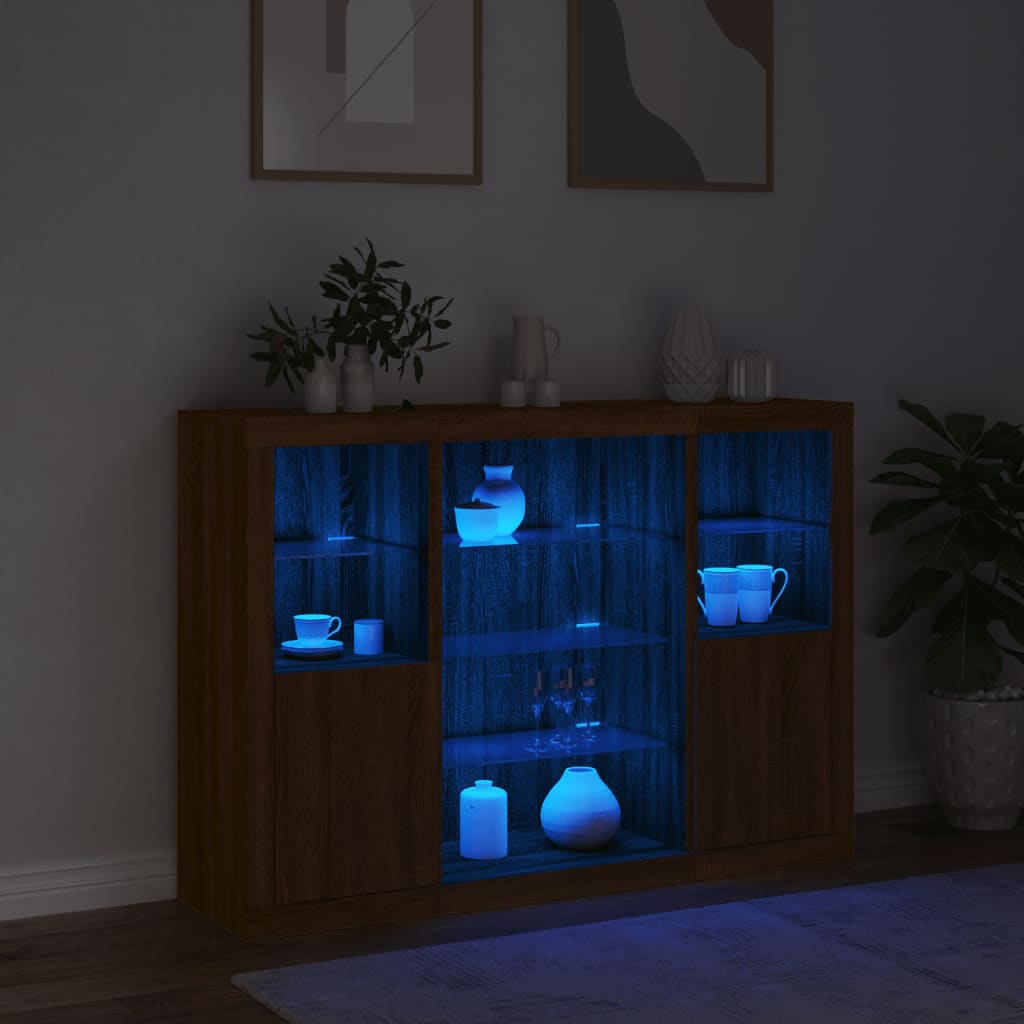 Sideboards with LED Lights 3 pcs Brown Oak Engineered Wood