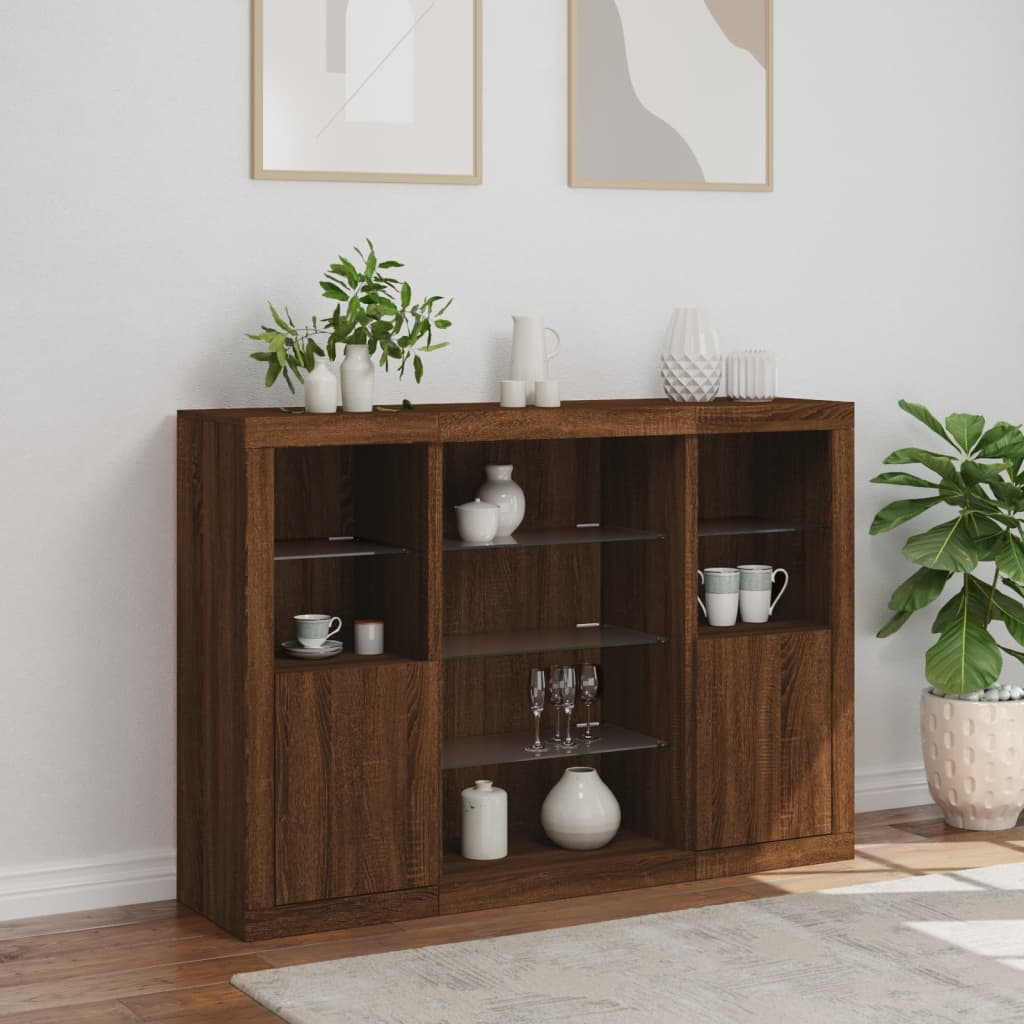 Sideboards with LED Lights 3 pcs Brown Oak Engineered Wood