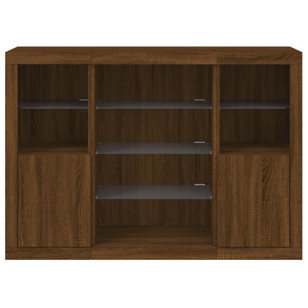 Sideboards with LED Lights 3 pcs Brown Oak Engineered Wood