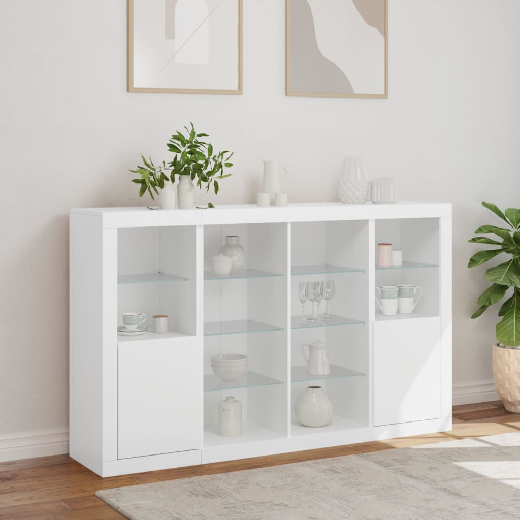 Sideboards with LED Lights 3 pcs White Engineered Wood