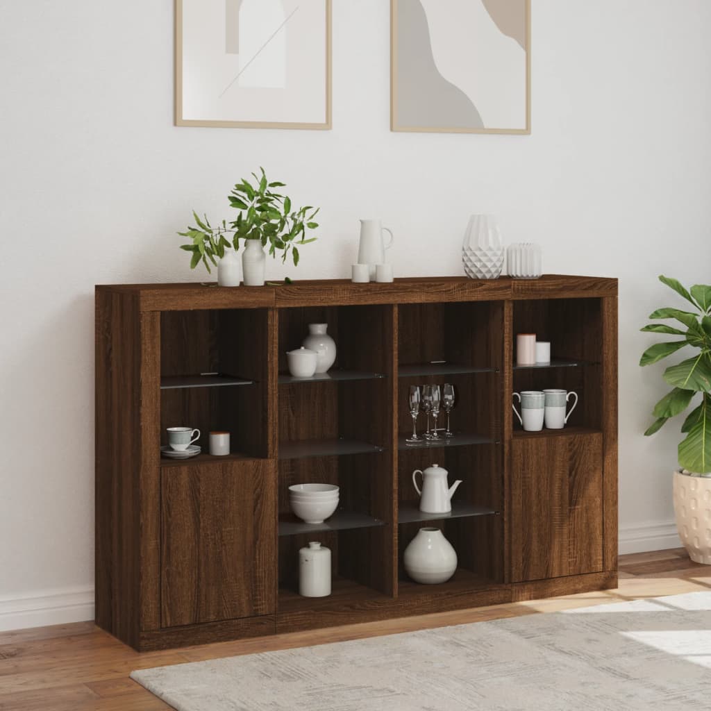 Sideboards with LED Lights 3 pcs Brown Oak Engineered Wood