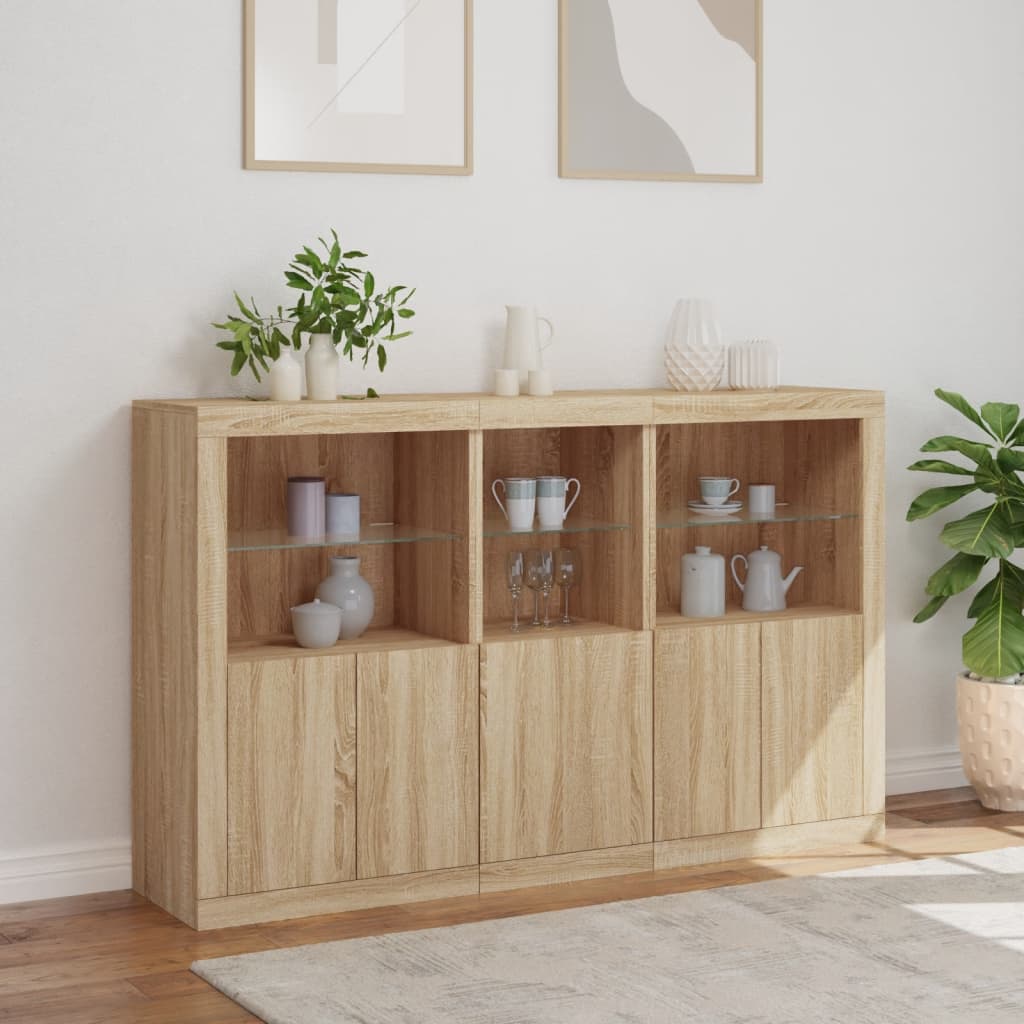 Sideboard with LED Lights Sonoma Oak 162x37x100 cm