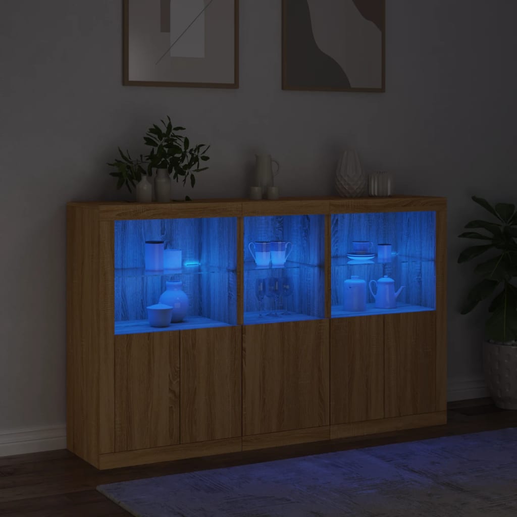 Sideboard with LED Lights Sonoma Oak 162x37x100 cm