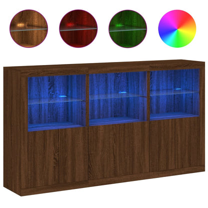 Sideboard with LED Lights Brown Oak 181.5x37x100 cm