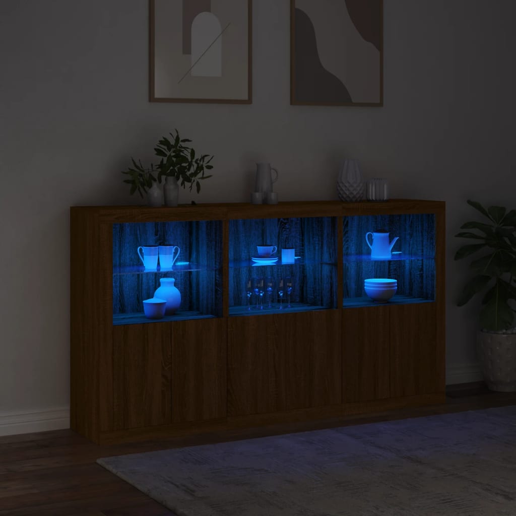 Sideboard with LED Lights Brown Oak 181.5x37x100 cm