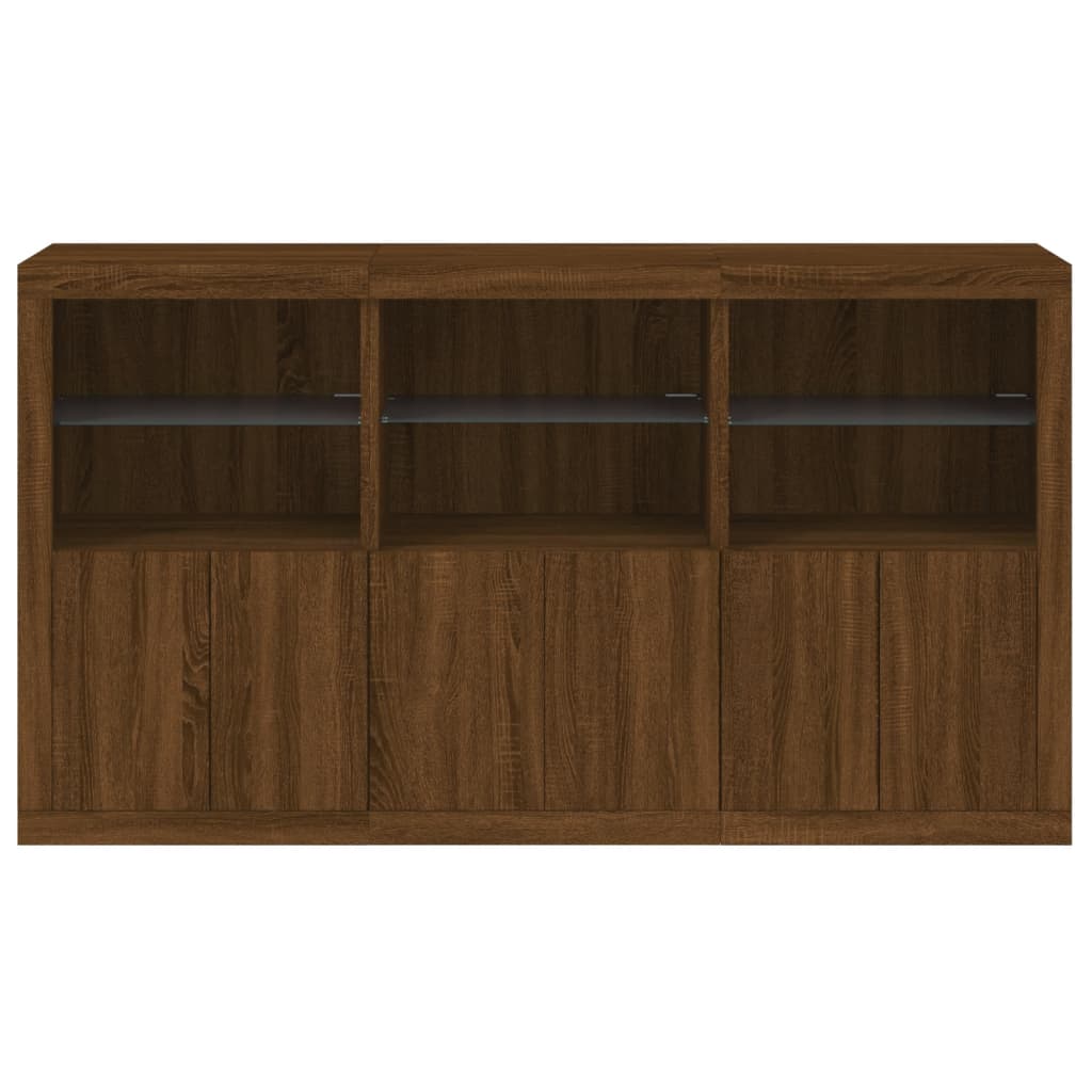 Sideboard with LED Lights Brown Oak 181.5x37x100 cm