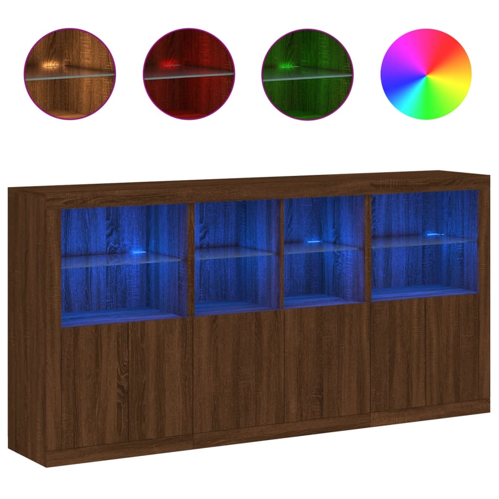 Sideboard with LED Lights Brown Oak 202x37x100 cm