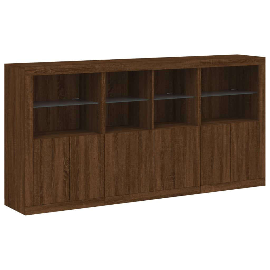 Sideboard with LED Lights Brown Oak 202x37x100 cm