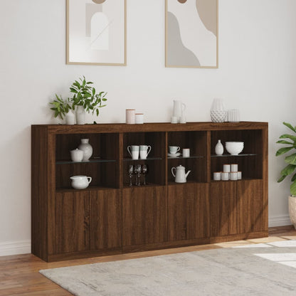 Sideboard with LED Lights Brown Oak 202x37x100 cm