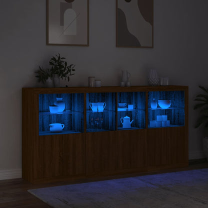 Sideboard with LED Lights Brown Oak 202x37x100 cm