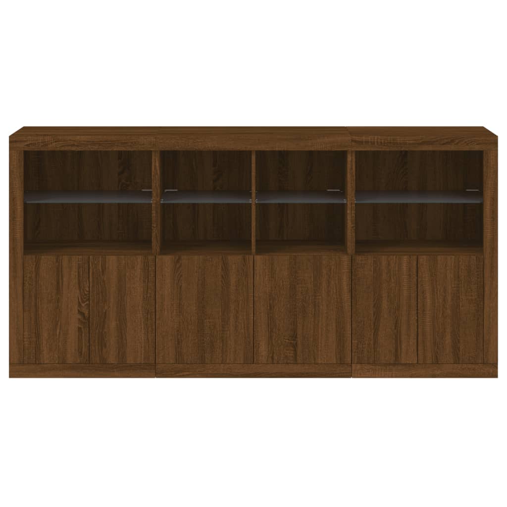 Sideboard with LED Lights Brown Oak 202x37x100 cm