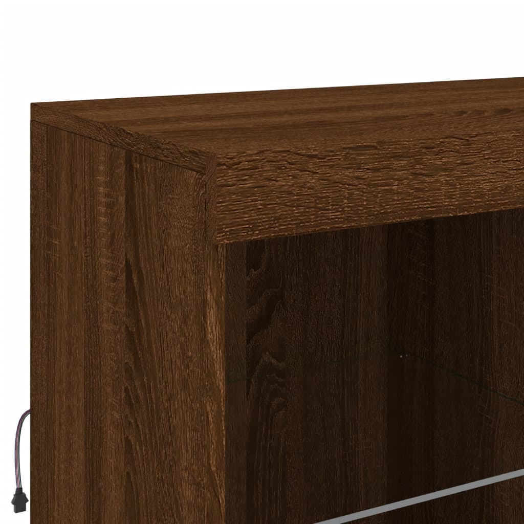 Sideboard with LED Lights Brown Oak 202x37x100 cm