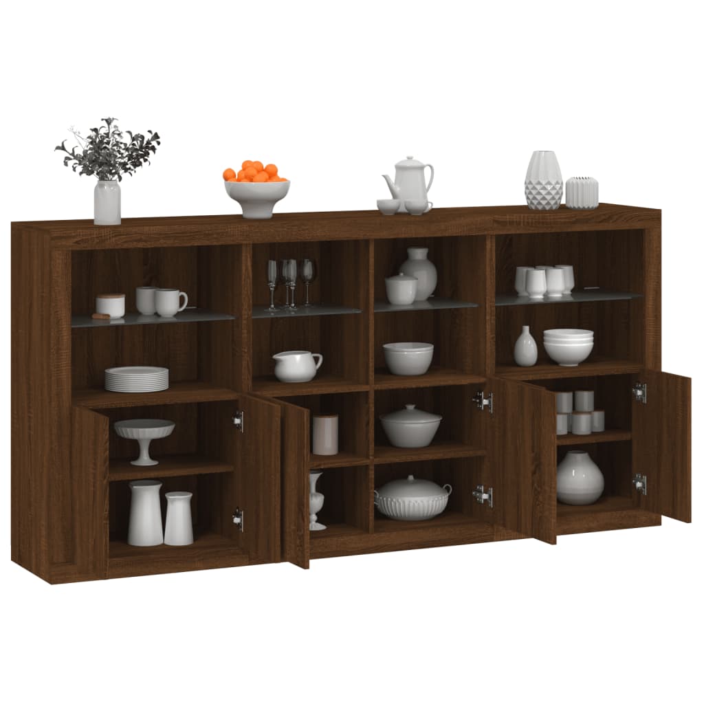 Sideboard with LED Lights Brown Oak 202x37x100 cm