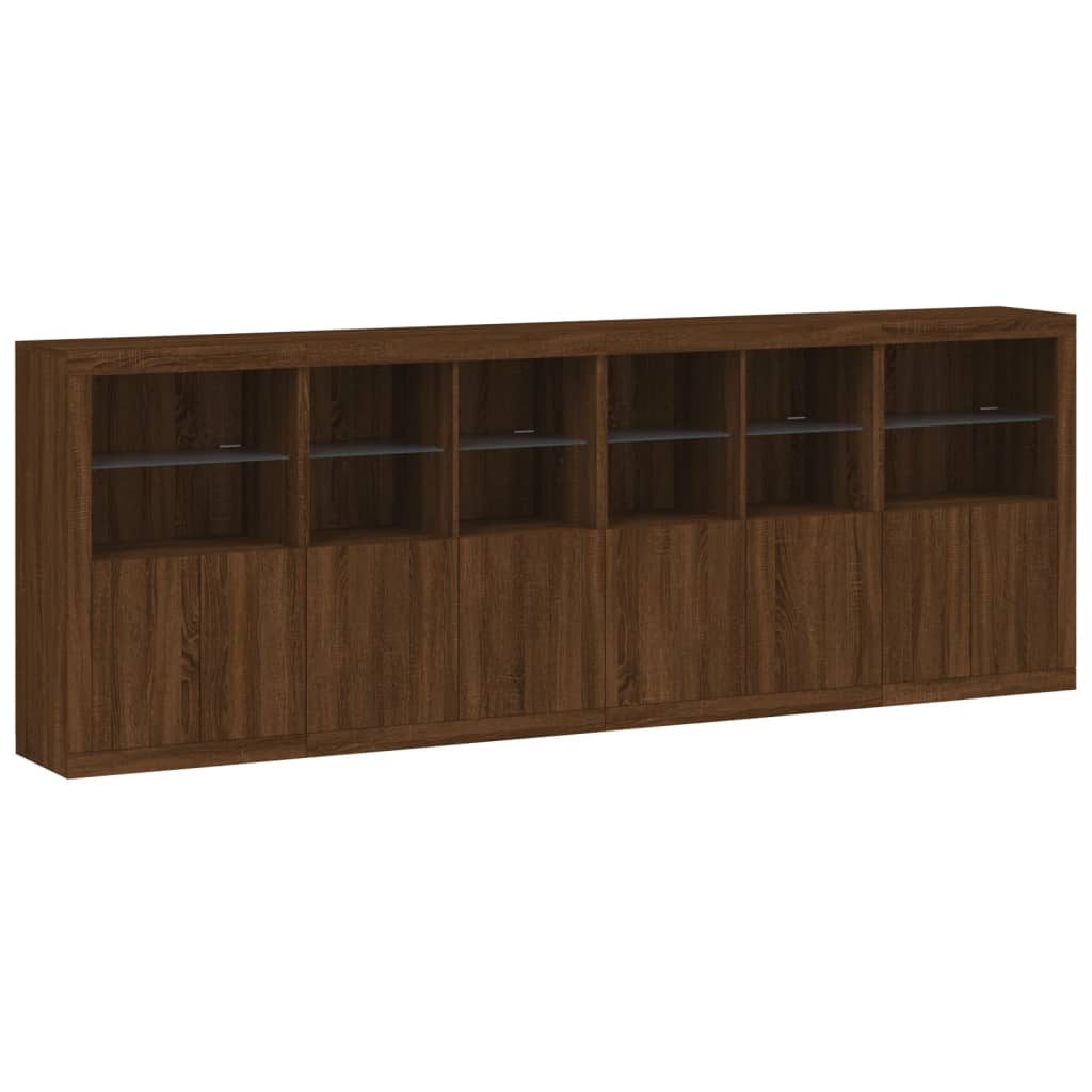 Sideboard with LED Lights Brown Oak 283x37x100 cm