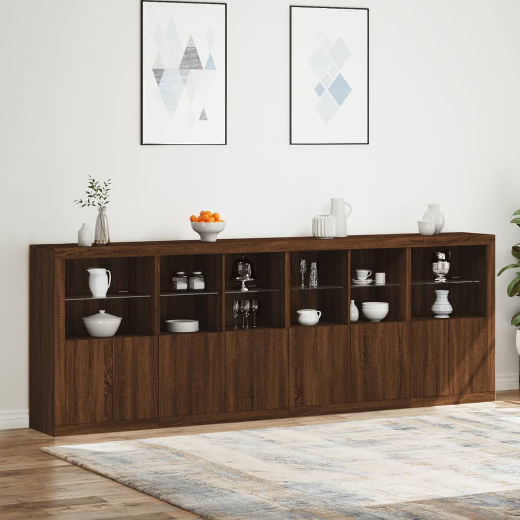 Sideboard with LED Lights Brown Oak 283x37x100 cm