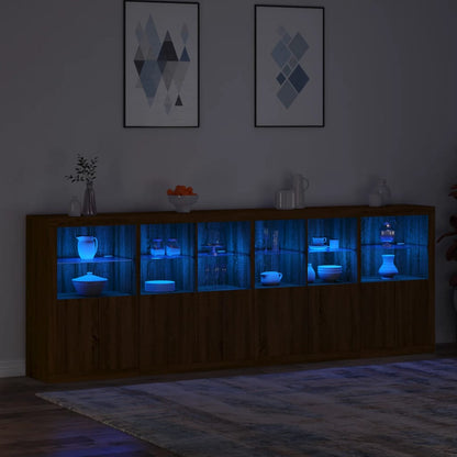 Sideboard with LED Lights Brown Oak 283x37x100 cm