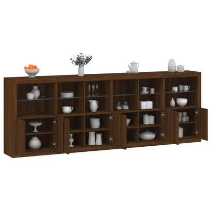 Sideboard with LED Lights Brown Oak 283x37x100 cm