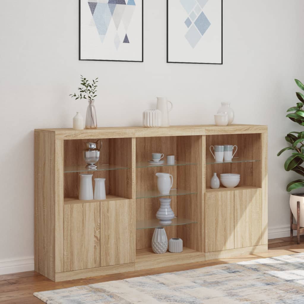 Sideboard with LED Lights Sonoma Oak 181.5x37x100 cm