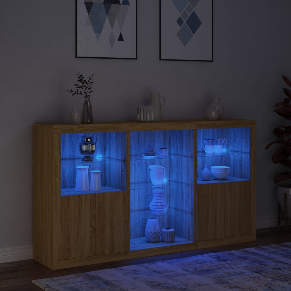 Sideboard with LED Lights Sonoma Oak 181.5x37x100 cm