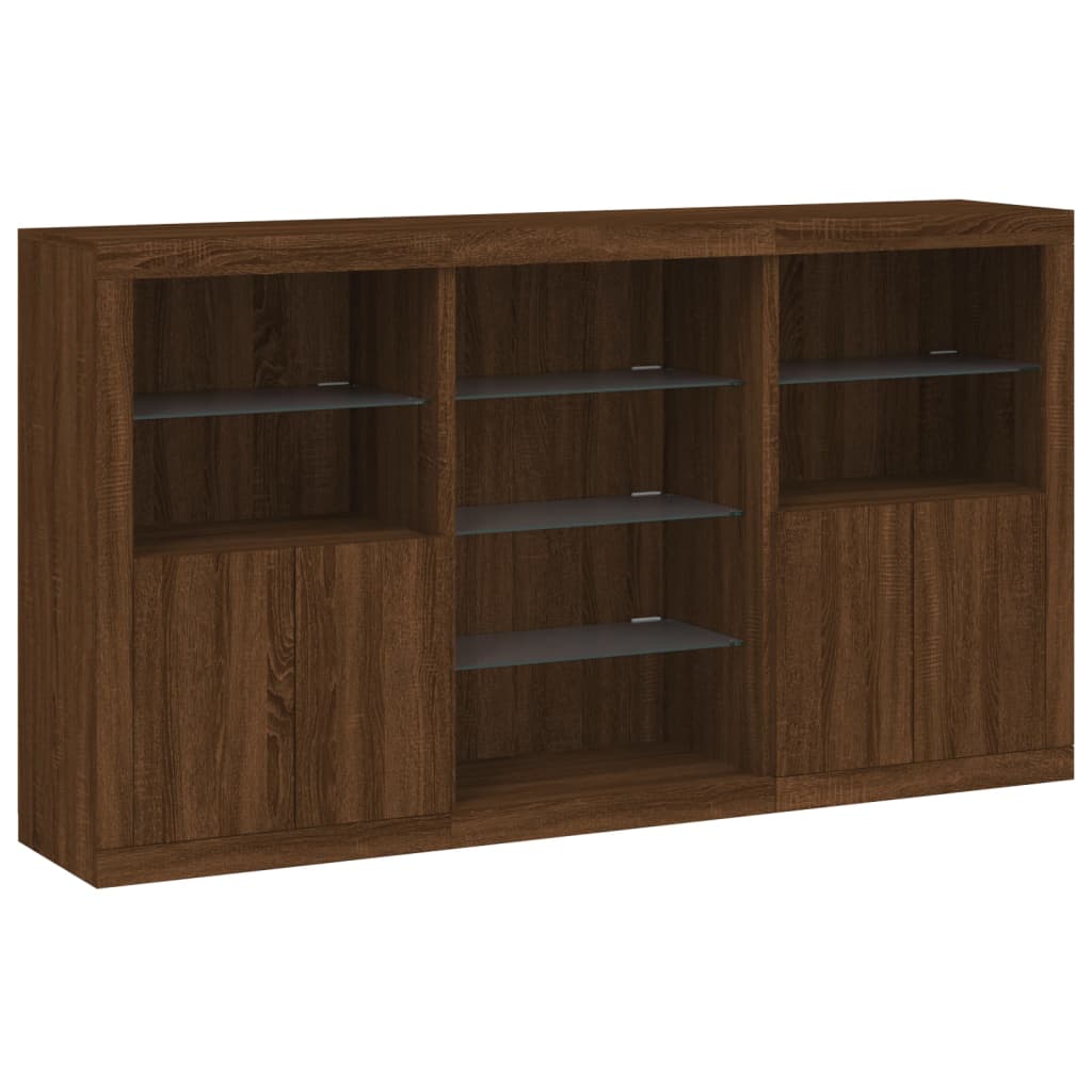 Sideboard with LED Lights Brown Oak 181.5x37x100 cm