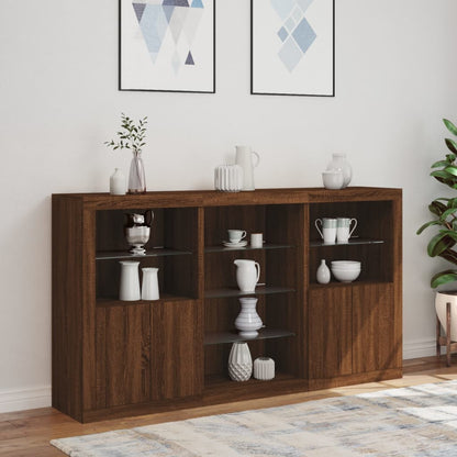 Sideboard with LED Lights Brown Oak 181.5x37x100 cm