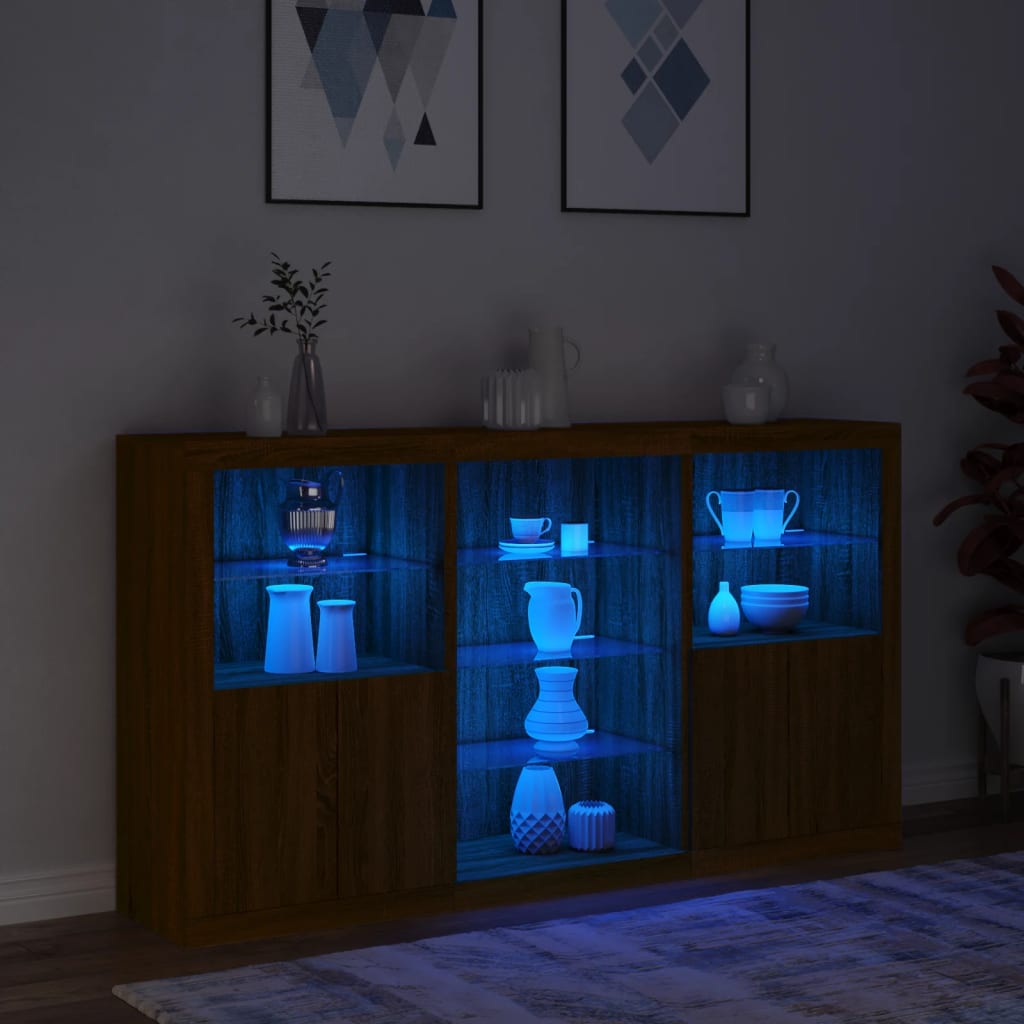 Sideboard with LED Lights Brown Oak 181.5x37x100 cm