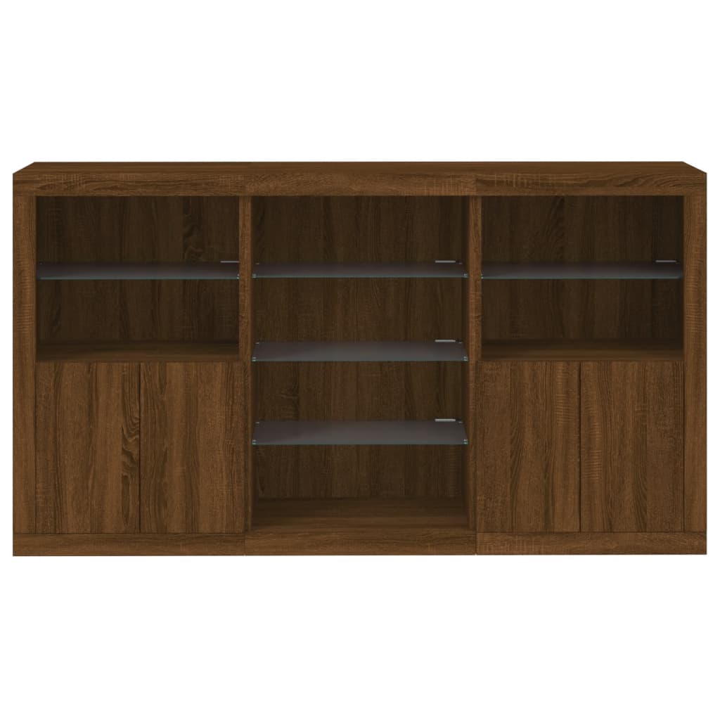 Sideboard with LED Lights Brown Oak 181.5x37x100 cm