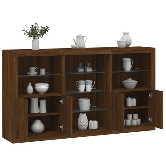 Sideboard with LED Lights Brown Oak 181.5x37x100 cm