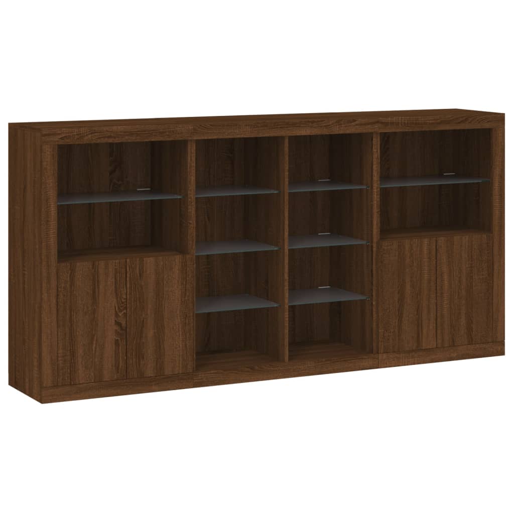 Sideboard with LED Lights Brown Oak 202x37x100 cm