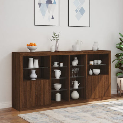 Sideboard with LED Lights Brown Oak 202x37x100 cm