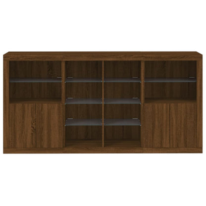 Sideboard with LED Lights Brown Oak 202x37x100 cm