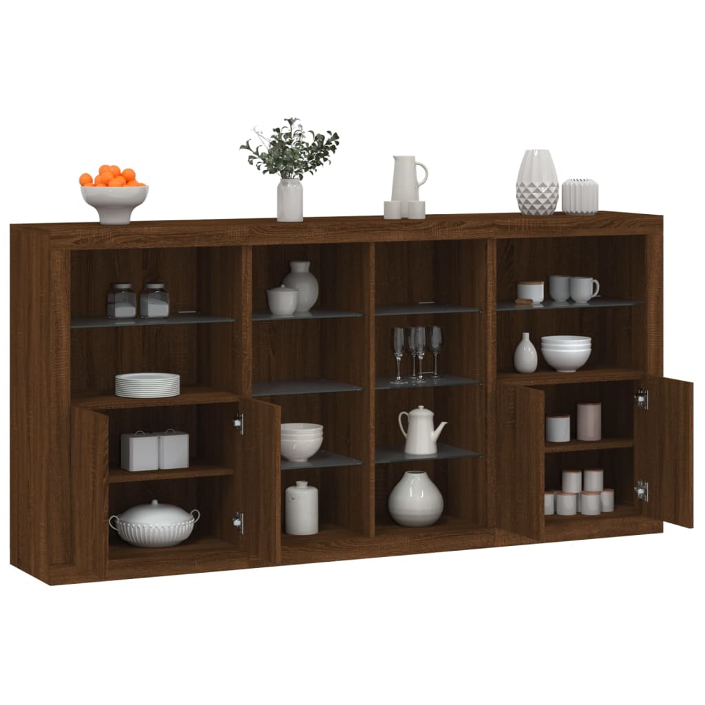 Sideboard with LED Lights Brown Oak 202x37x100 cm