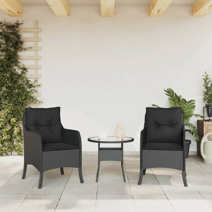 Garden Chairs with Cushions 2 pcs Black Poly Rattan