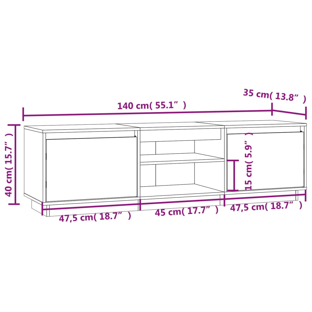 TV Cabinet White 140x35x40 cm Solid Wood Pine