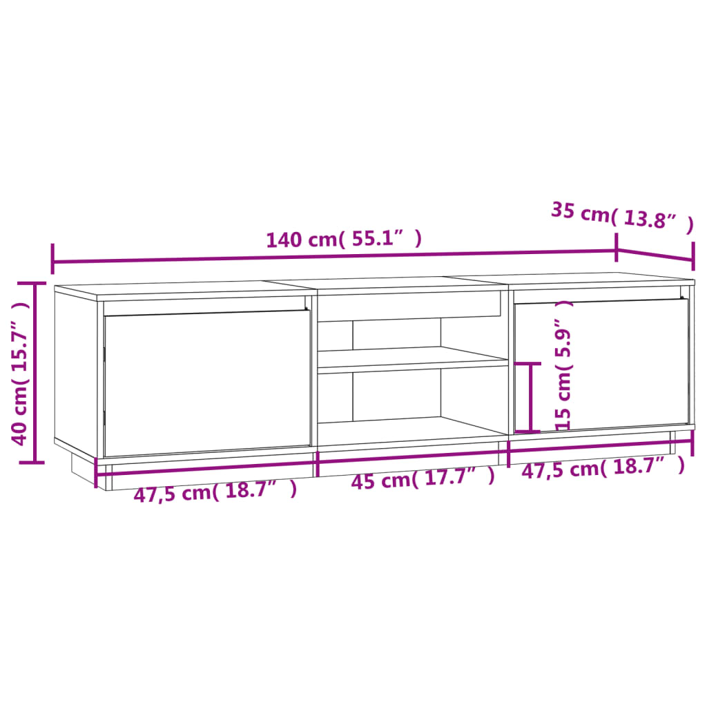 TV Cabinet Black 140x35x40 cm Solid Wood Pine